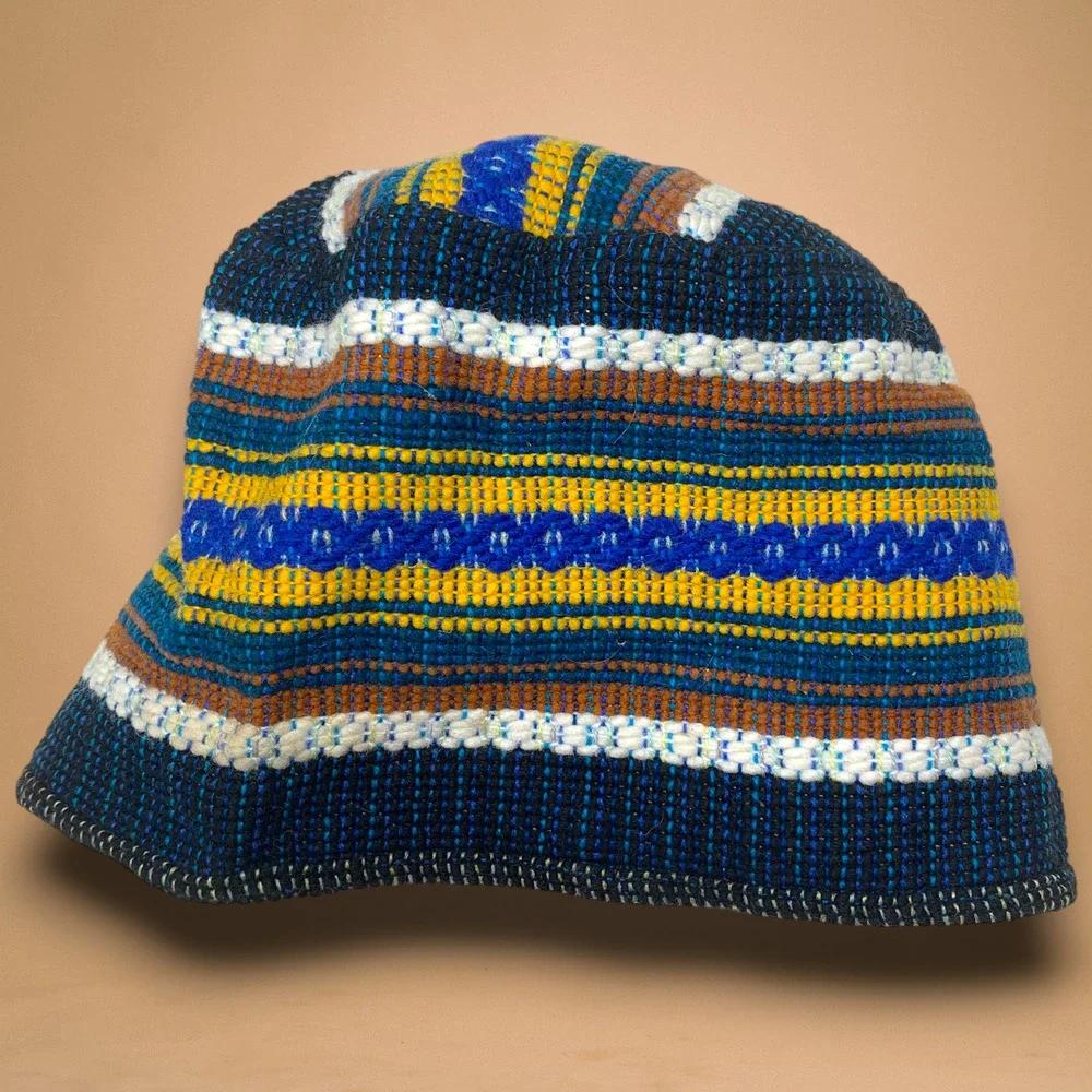 Vintage Guatemalan Style Handwoven Textile Bucket Hat Artisan Folk Cotton Cap